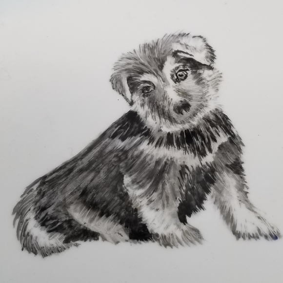 Porcelain? 8Inch Plate Signed Dog Sketch Portrait - Picture 13 of 16